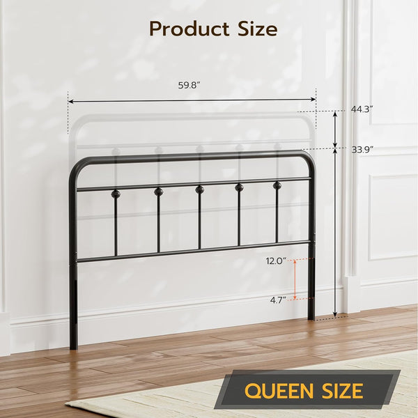 Queen Size Metal Farmhouse Headboard – Adjustable Height, Black