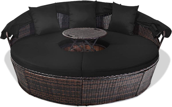 Outdoor Round Daybed with Retractable Canopy