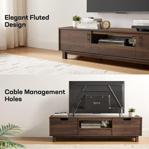 Amada 58" TV Stand for TVs up to 65 Inch, Fluted Entertainment Center with Storage Cabinets and Drawer, Mid Century Modern TV Console Table for Living Room & Bedroom, Walnut