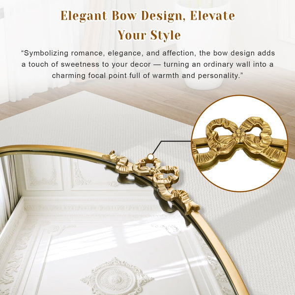 Vintage Arched Bow Wall Mirror – Gold Metal Frame