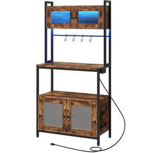 Baker's Rack with Cabinet, Power Outlet & LED Lights