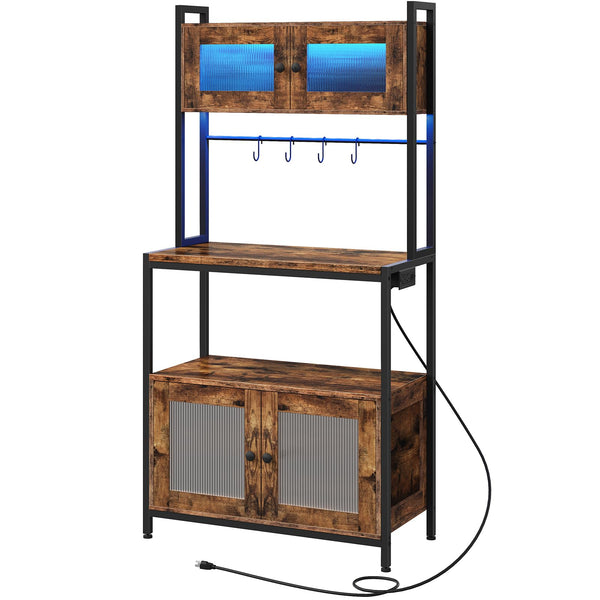 Baker's Rack with Cabinet, Power Outlet & LED Lights