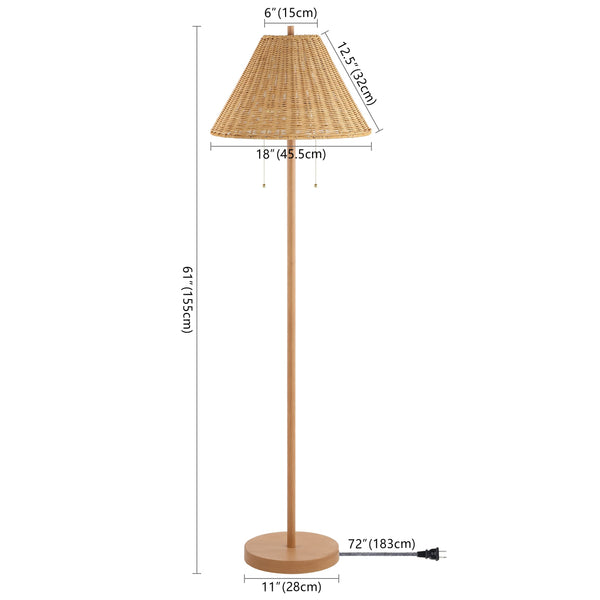 61" 2-Light Coastal Bohemian LED Floor Lamp with Rattan Shade