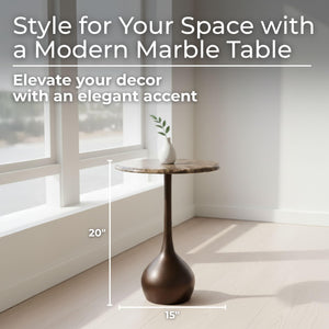 Marble Accent End Table with Metal Base