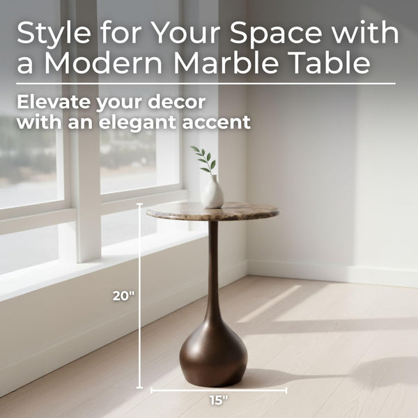 Marble Accent End Table with Metal Base