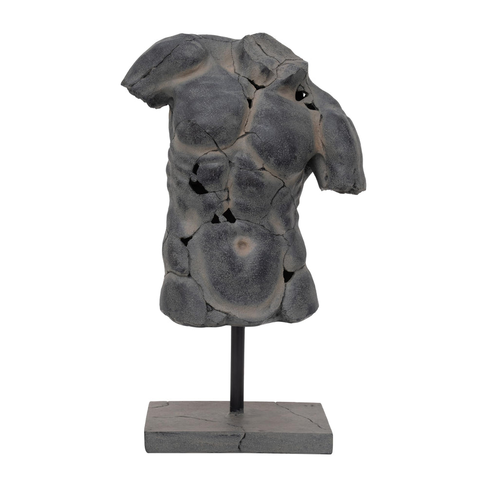 Modern Cracked Male Torso Sculpture – Polyresin Statue – 15"x9"x25"