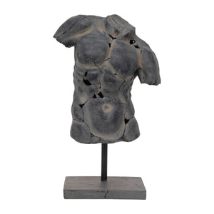 Modern Cracked Male Torso Sculpture – Polyresin Statue – 15"x9"x25"