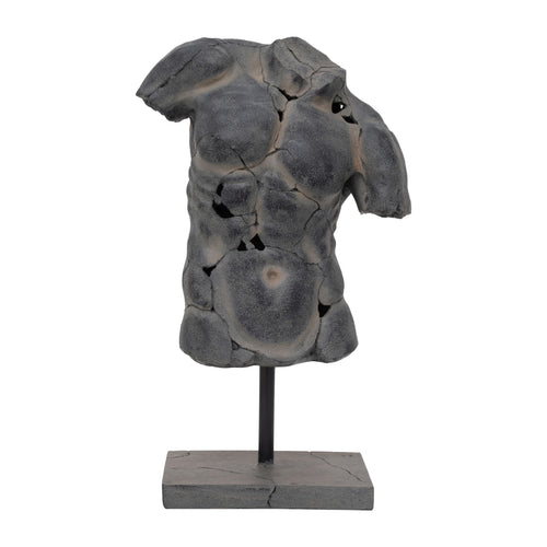 Modern Cracked Male Torso Sculpture – Polyresin Statue – 15"x9"x25"