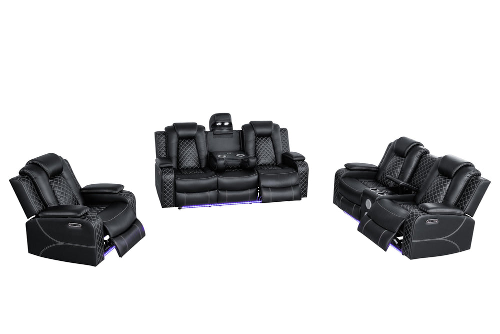 3-Piece Power Recliner Sofa Set with LED & Bluetooth
