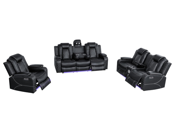 3-Piece Power Recliner Sofa Set with LED & Bluetooth