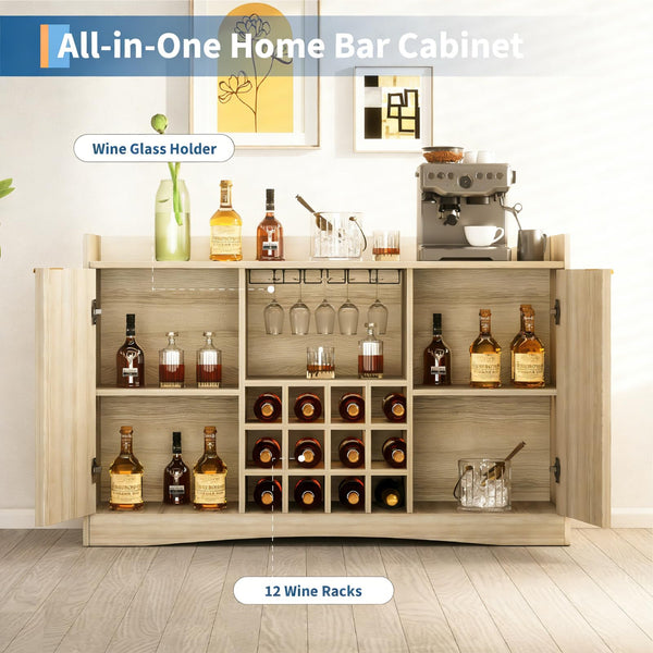 47" Fluted Wine Bar Cabinet with Glass Holder & Wine Rack