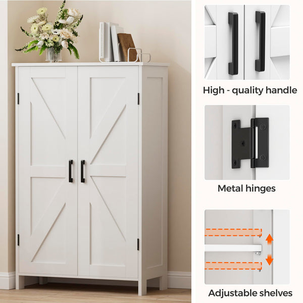 Farmhouse Storage Cabinet with Barn Doors and Adjustable Shelves