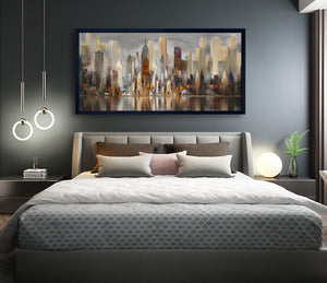 New York Cityscape Framed Canvas Wall Art – 29x58 Brown Abstract