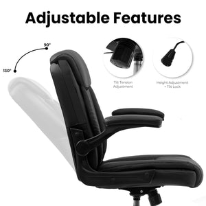 Ergonomic Mid-Back PU Leather Office Chair with Flip-Up Armrests