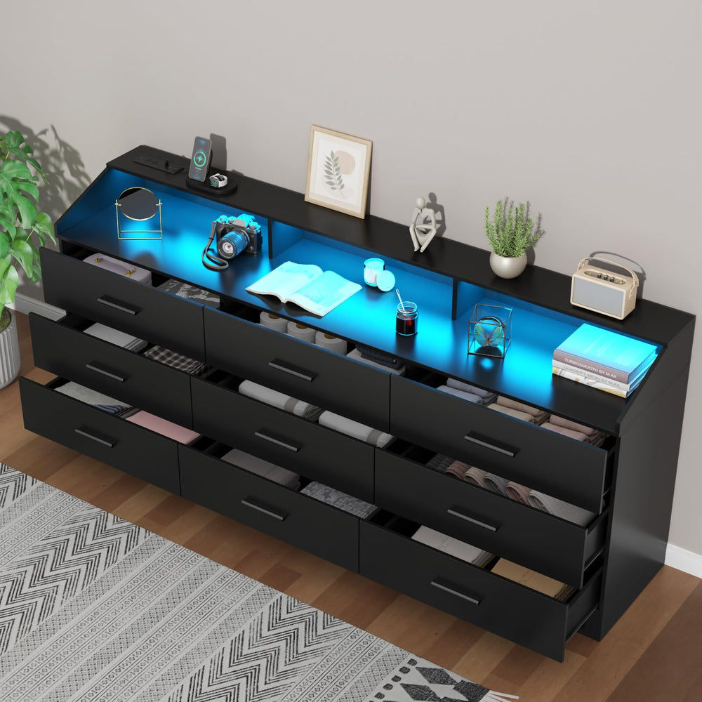 9-Drawer Dresser with LED Lights & Charging Station