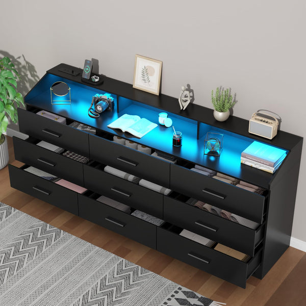 9-Drawer Dresser with LED Lights & Charging Station