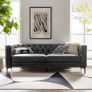 84" Faux Leather Button-Tufted 3-Seater Sofa with Metal Legs