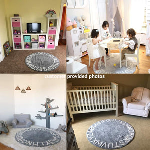 Round Cotton Alphabet Play Rug – 59 Inch, Grey