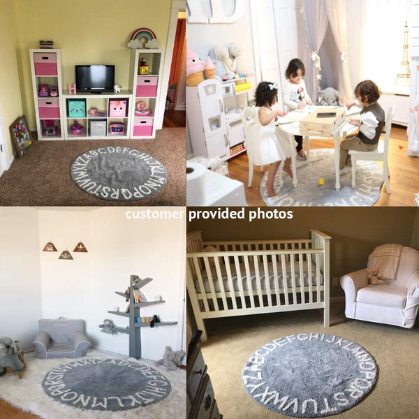 Round Cotton Alphabet Play Rug – 59 Inch, Grey
