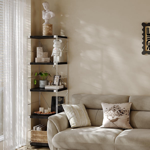 5-Tier Industrial Bookshelf with Adjustable Shelves