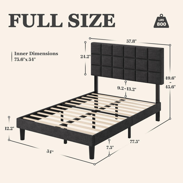 Platform Bed Frame with Adjustable Upholstered Headboard