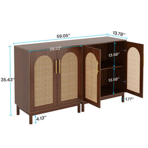 Rattan Sideboard Buffet Cabinet with Storage, 59 Inch