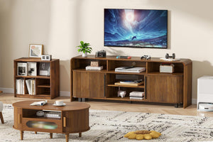 Fluted TV Stand with Sliding Doors & Adjustable Shelves