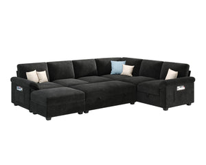 105" Sectional Sleeper Sofa with Pull-Out Bed & Reclining Backrest, 6-Seat Storage Couch