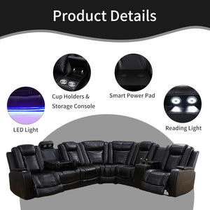 Power Reclining Sectional Sofa with LED Lights & Storage