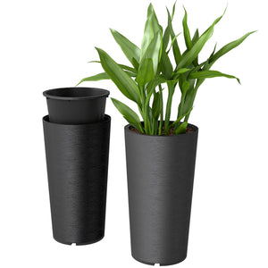 Tall Round Planters Set of 2 — 29" Outdoor & Indoor, PP, DIY Drainage