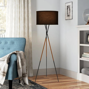 Tripod Floor Lamp with Drum Shade – 60" Metal Standing Lamp