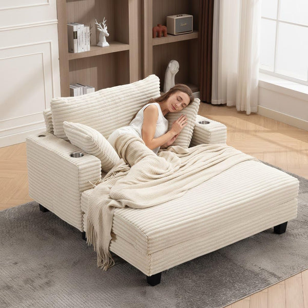 Oversized Corduroy Chaise Lounge Chair with Pillows