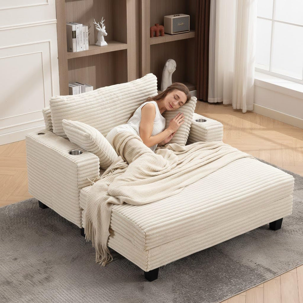 Oversized Corduroy Chaise Lounge Chair with Pillows