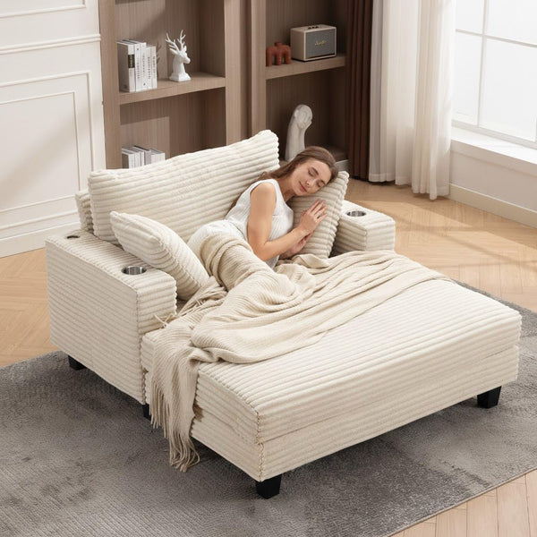 Oversized Corduroy Chaise Lounge Chair with Pillows