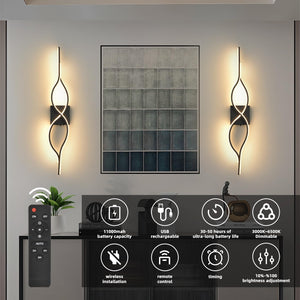 Battery Operated LED Wall Sconces Set of 2 – Dimmable, Remote Control