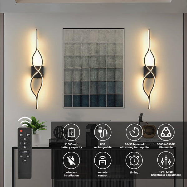 Battery Operated LED Wall Sconces Set of 2 – Dimmable, Remote Control