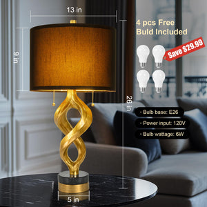 Sculptural Table Lamp Set of 2 for Bedroom, 26” Gold Leaf Farmhouse Bedside Lamps for Living Room, Pull Chains Switch Rustic Nightstand Lamp Marble Base with USB for Home Room Decor (Bulbs Included)