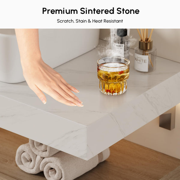 35" Floating Bathroom Vanity with Sintered Stone Countertop & Ceramic Sink