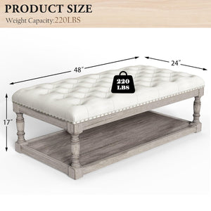 Rectangular Tufted Ottoman Coffee Table with Storage Shelf