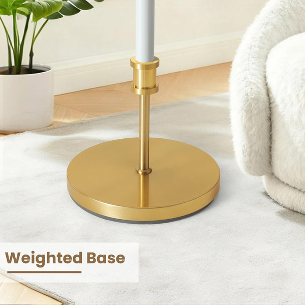 Mid-Century Floor Lamp with Linen Shade – 63" Tall, White & Brass