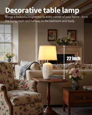 22-Inch Ceramic Table Lamps Set of 2 with Fabric Shade
