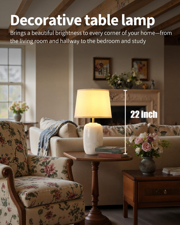 22-Inch Ceramic Table Lamps Set of 2 with Fabric Shade