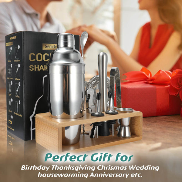 10-Piece Cocktail Shaker & Bar Tool Set with Bamboo Stand