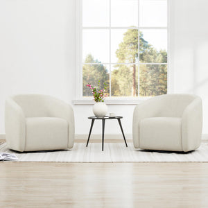 360° Swivel Accent Chair – Cream Fabric, Round Barrel Design
