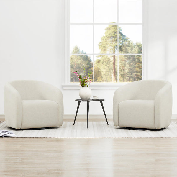 360° Swivel Accent Chair – Cream Fabric, Round Barrel Design