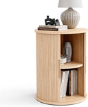 Round Fluted End Table with Sliding Tambour Door