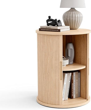Round Fluted End Table with Sliding Tambour Door