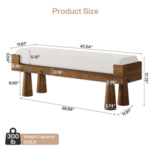 Upholstered Entryway & Bedroom Bench with Rubberwood Legs