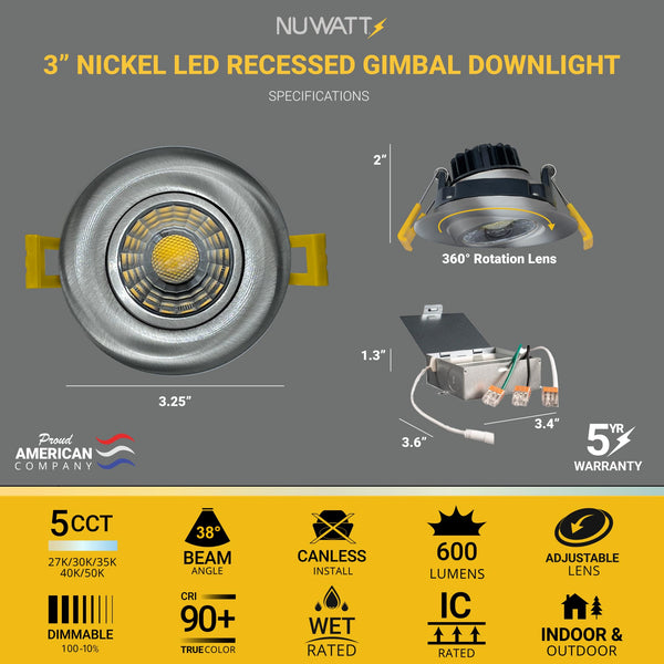 3-Inch Adjustable LED Gimbal Recessed Downlight 4-Pack