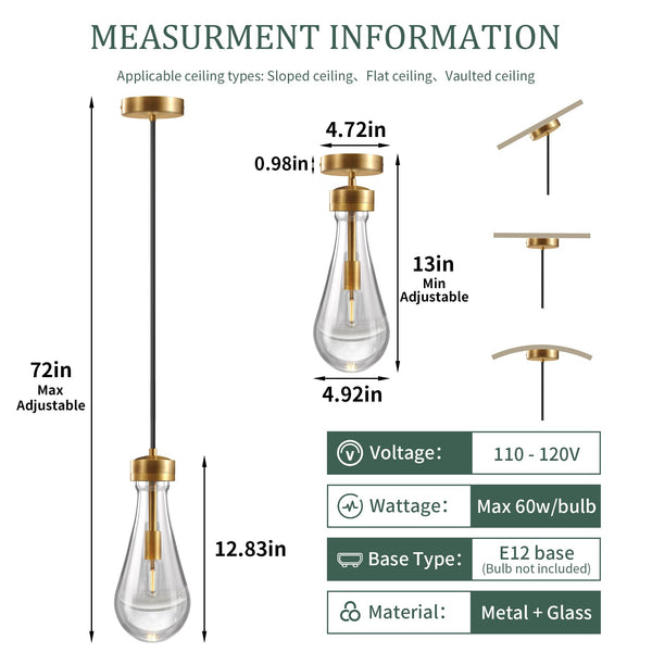 Teardrop Pendant Lights for Kitchen Island Set of 3